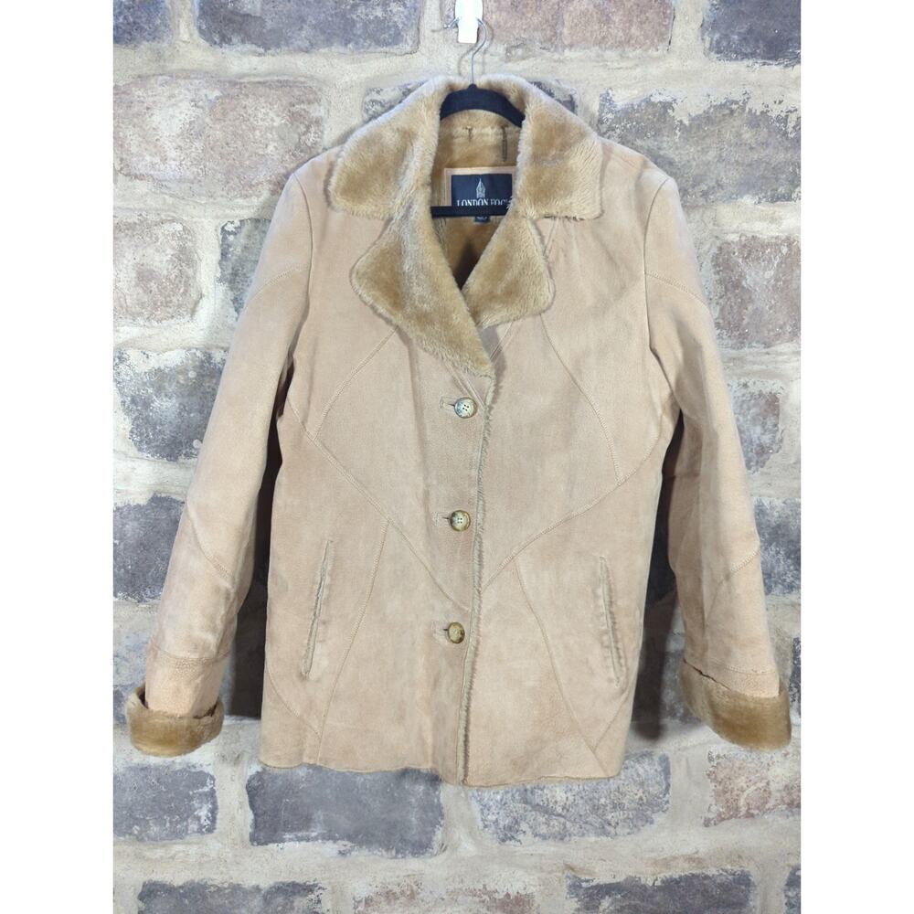 Vintage London Fog Suede Coat Woman's Large Tan Faux Fur Lined Collegiate